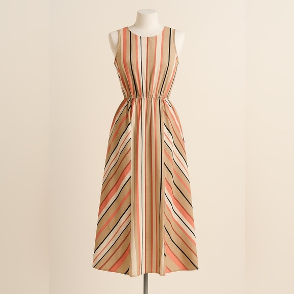 Banana Republic Women's Multicolored Striped Linen Cutout Midi Dress Size 8P - Picture 1 of 10